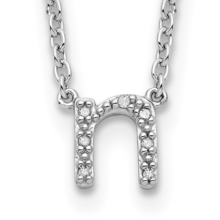 Sterling Silver Polished Diamond Initial n with 16" + 2 in ext Necklace