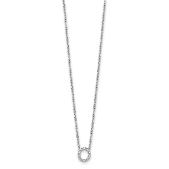 Sterling Silver Polished Diamond Initial o with 16" + 2 in ext Necklace
