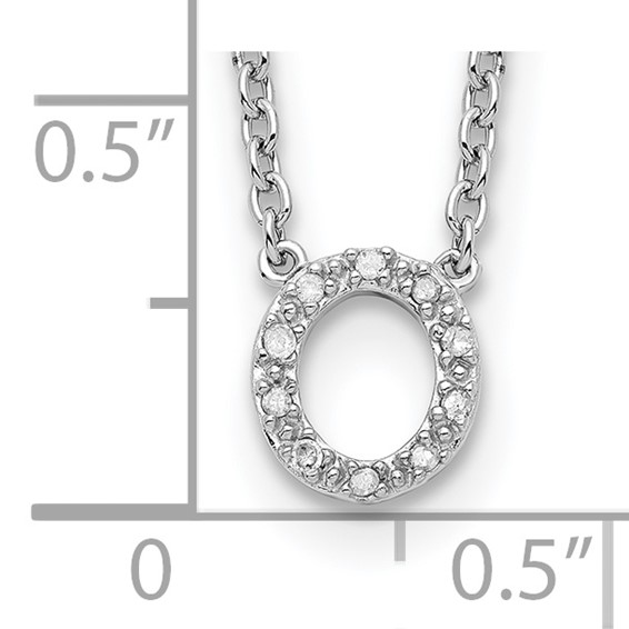 Sterling Silver Polished Diamond Initial o with 16" + 2 in ext Necklace