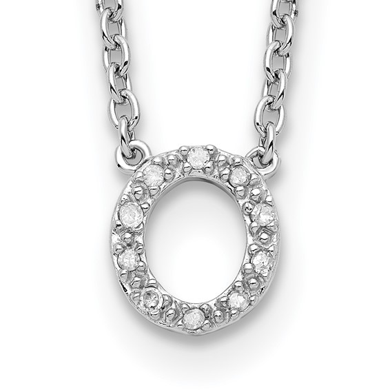 Sterling Silver Polished Diamond Initial o with 16" + 2 in ext Necklace