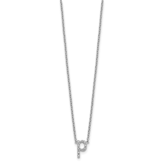 Sterling Silver Polished Diamond Initial p with 16" + 2 in ext Necklace