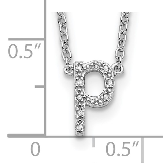 Sterling Silver Polished Diamond Initial p with 16" + 2 in ext Necklace