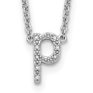 Sterling Silver Polished Diamond Initial p with 16" + 2 in ext Necklace
