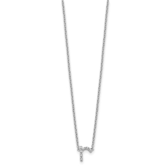 Stelring Silver Polished Diamond Initial r with 16" + 2 in ext Necklace