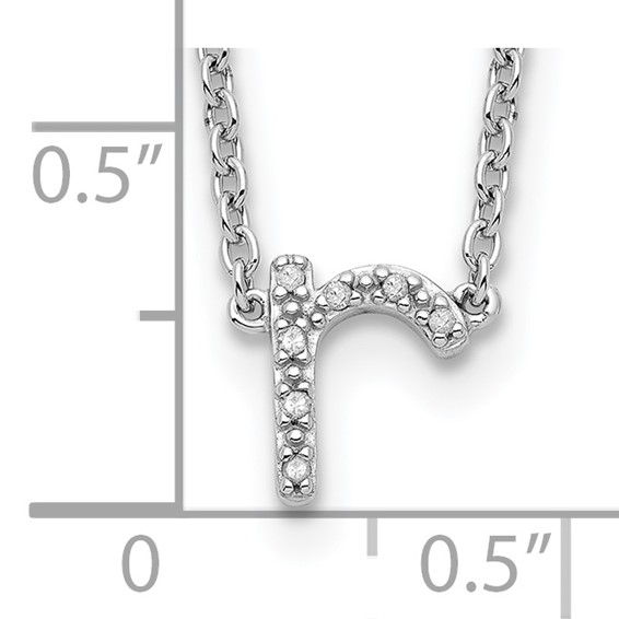 Stelring Silver Polished Diamond Initial r with 16" + 2 in ext Necklace