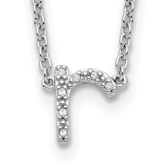 Stelring Silver Polished Diamond Initial r with 16" + 2 in ext Necklace