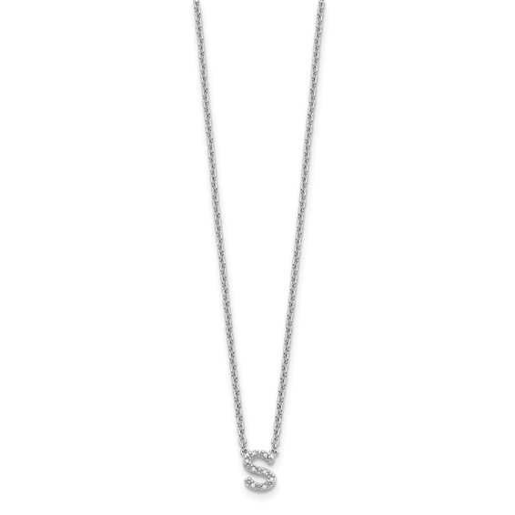Sterling Silver Polished Diamond Initial s with 16" + 2 in ext Necklace