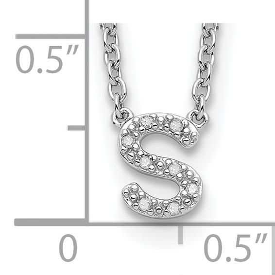 Sterling Silver Polished Diamond Initial s with 16" + 2 in ext Necklace