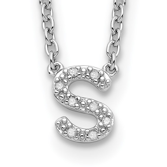 Sterling Silver Polished Diamond Initial s with 16" + 2 in ext Necklace