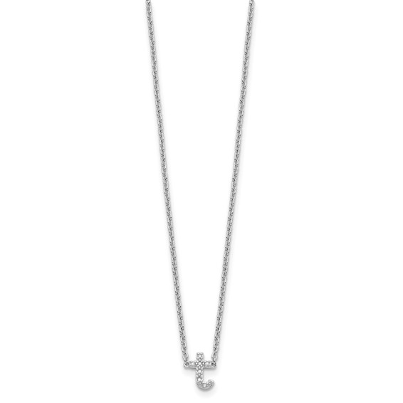 Sterling Silver Polished Diamond Initial t with 16" + 2 in ext Necklace