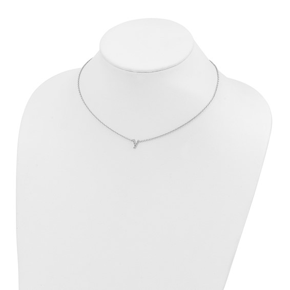 Sterling Silver Polished Diamond Initial y with 16" + 2 in ext Necklace