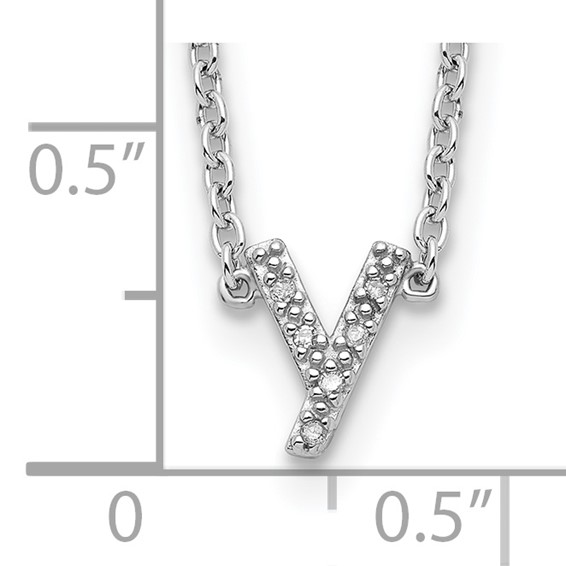 Sterling Silver Polished Diamond Initial y with 16" + 2 in ext Necklace