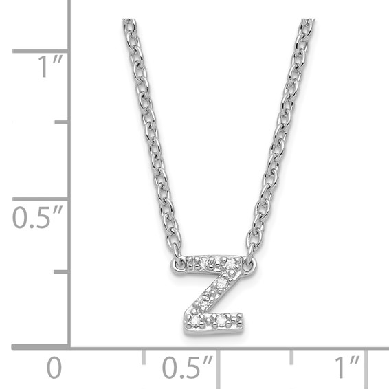 Sterling Silver with 6 Clear Stones Initial Z 16 inch with 2 inch extension Attached Necklace