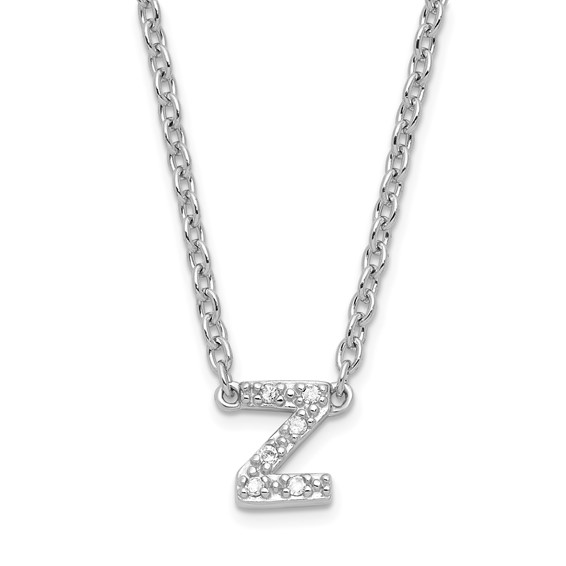 Sterling Silver with 6 Clear Stones Initial Z 16 inch with 2 inch extension Attached Necklace
