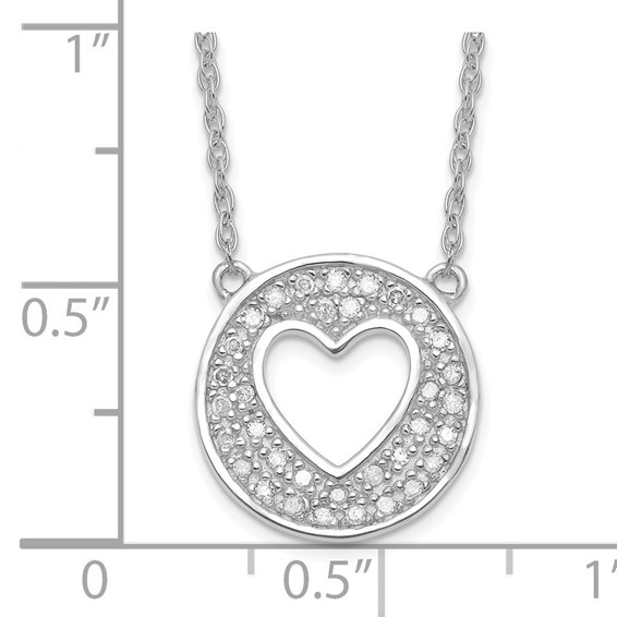 Sterling Silver Polished Diamond Heart in Circle with 2 in ext Necklace