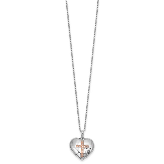 Sterling Silver RG-plate Diamond Heart Pendant Necklace