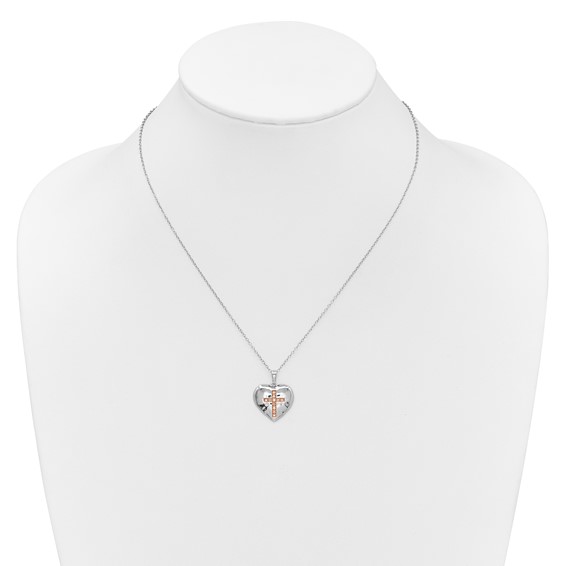 Sterling Silver RG-plate Diamond Heart Pendant Necklace