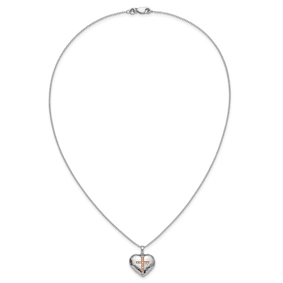 Sterling Silver RG-plate Diamond Heart Pendant Necklace