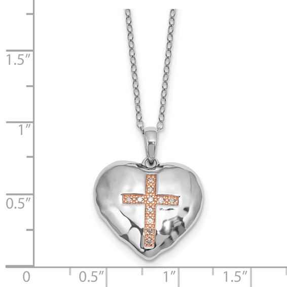 Sterling Silver RG-plate Diamond Heart Pendant Necklace