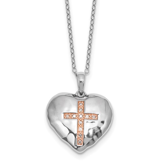 Sterling Silver RG-plate Diamond Heart Pendant Necklace
