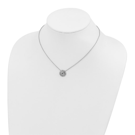 Sterling Silver Polished and Diamond Floral Circle Necklace