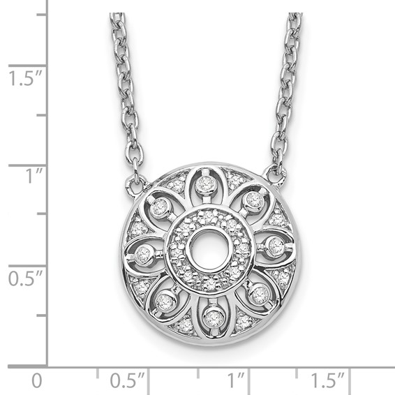 Sterling Silver Polished and Diamond Floral Circle Necklace