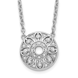 Sterling Silver Polished and Diamond Floral Circle Necklace