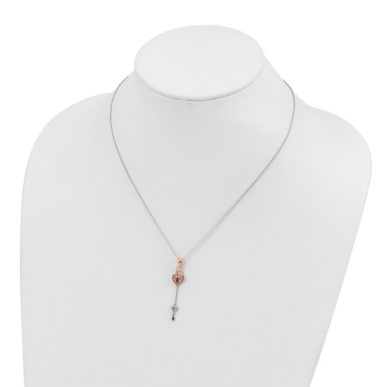 Sterling Silver & RG-Plated Diamond Heart & Key Pendant Necklace