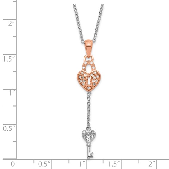 Sterling Silver & RG-Plated Diamond Heart & Key Pendant Necklace