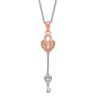 Sterling Silver & RG-Plated Diamond Heart & Key Pendant Necklace