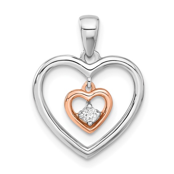 10k WG and RG Diamond Heart Pendant