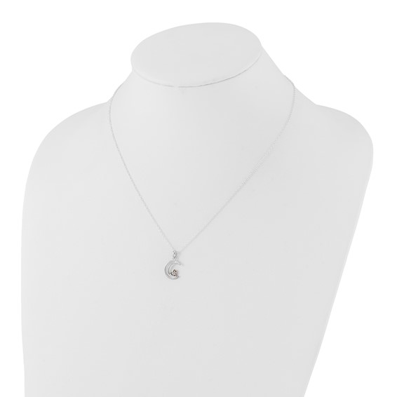 Sterling Silver w/ 10k Rose Accent Diamond Heart Moon Necklace