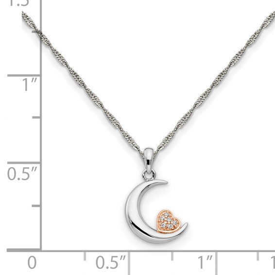 SS/10kr Diamond Heart and Moon Pendant Necklace