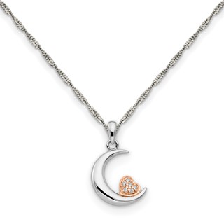SS/10kr Diamond Heart and Moon Pendant Necklace