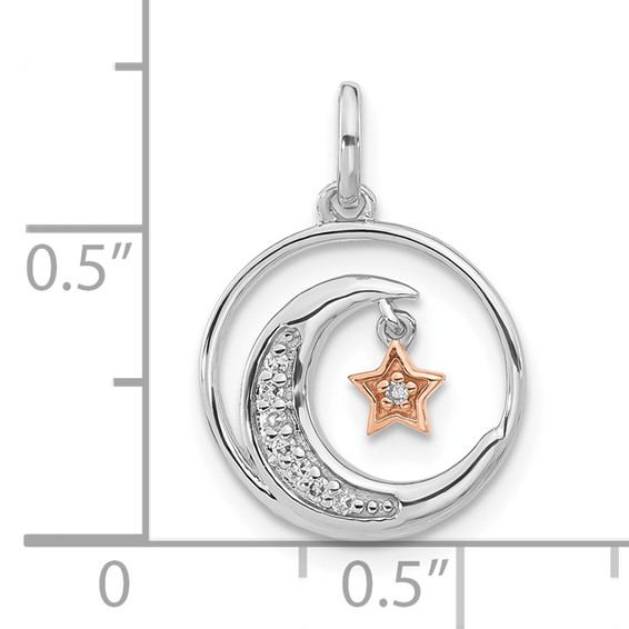 Sterling Silver w/ 10k Rose Accent Diamond Star & Moon Pendant
