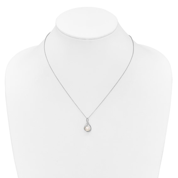 SS Pearl & Diamond Pend Necklace
