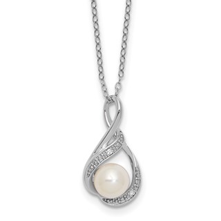 SS Pearl & Diamond Pend Necklace