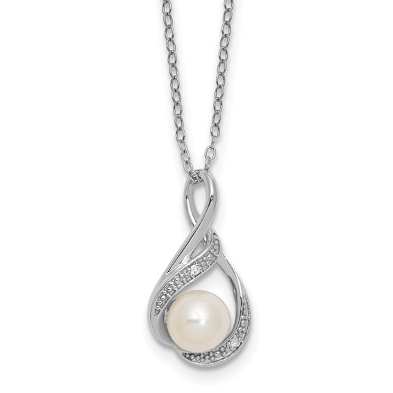 SS Pearl & Diamond Pend Necklace