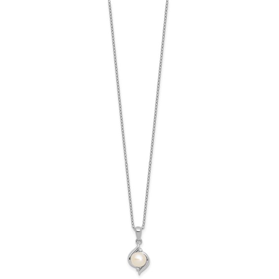 SS Pearl & Diamond Pendant w/ Chain