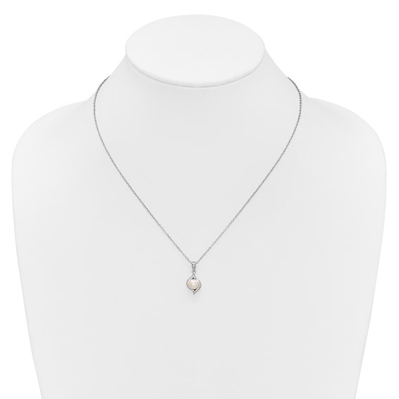 SS Pearl & Diamond Pendant w/ Chain