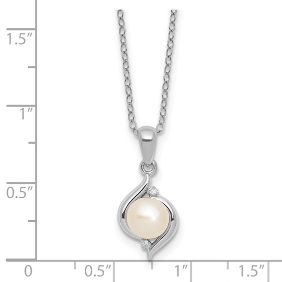 SS Pearl & Diamond Pendant w/ Chain