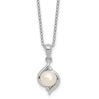 SS Pearl & Diamond Pendant w/ Chain