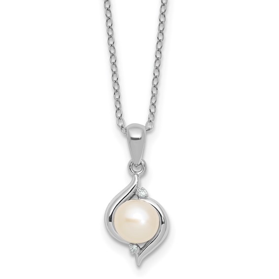 SS Pearl & Diamond Pendant w/ Chain