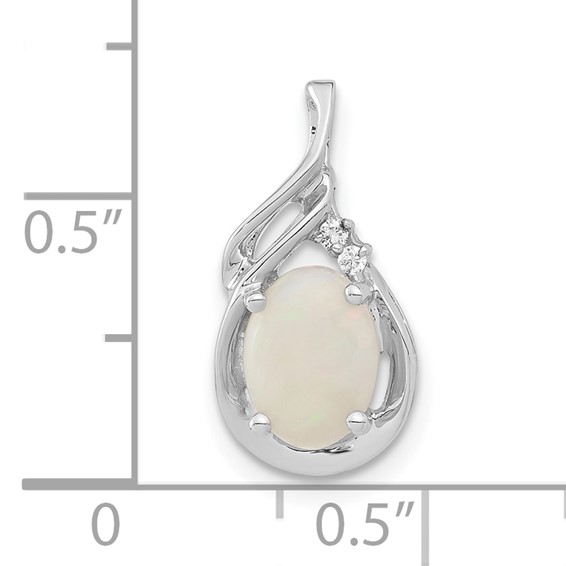 10k White Gold Oval Created Opal & Diamond Teardrop Chain Slide Pendant