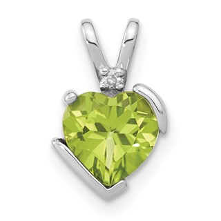 Sterling Silver Peridot and Diamond Heart Chain Slide
