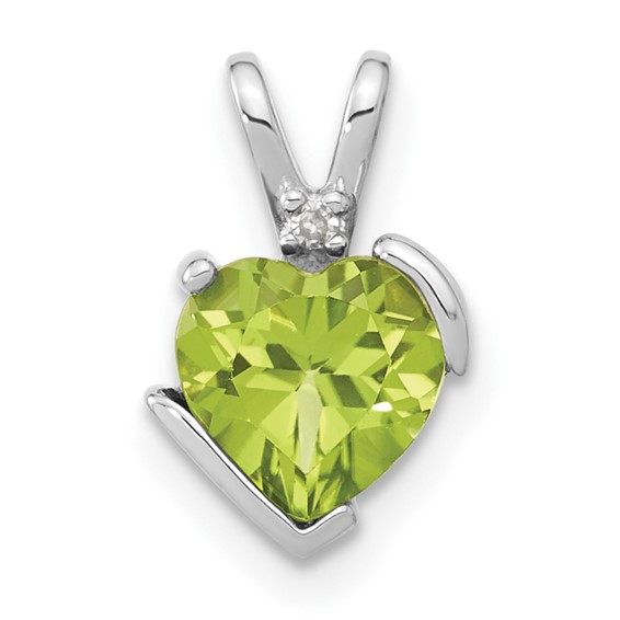 Sterling Silver Peridot and Diamond Heart Chain Slide