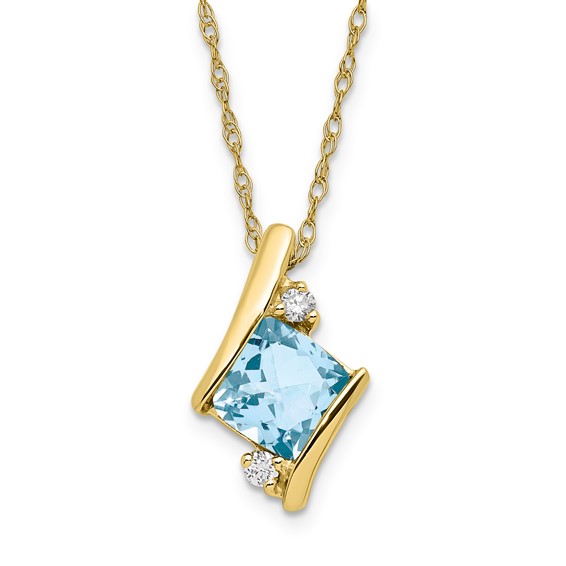 10ky Dark Aquamarine & Diamond Pend Necklace - Stone: AA, Mel:F53