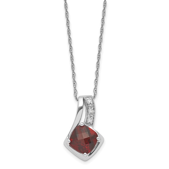 10K White Gold Garnet and Diamond Necklace