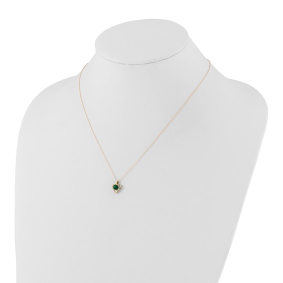 10ky Polished Created Emerald & Diamond Heart Necklace