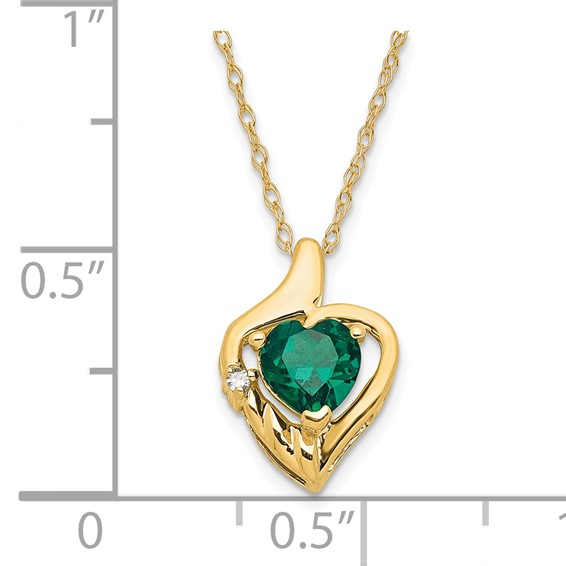 10ky Polished Created Emerald & Diamond Heart Necklace